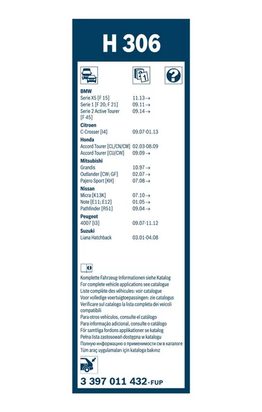 HONDA CR-V V (RW-RT) 2018-2023 Arası BOSCH AeroTwin ön-arka Silecek Seti AR653S - H306 - 6