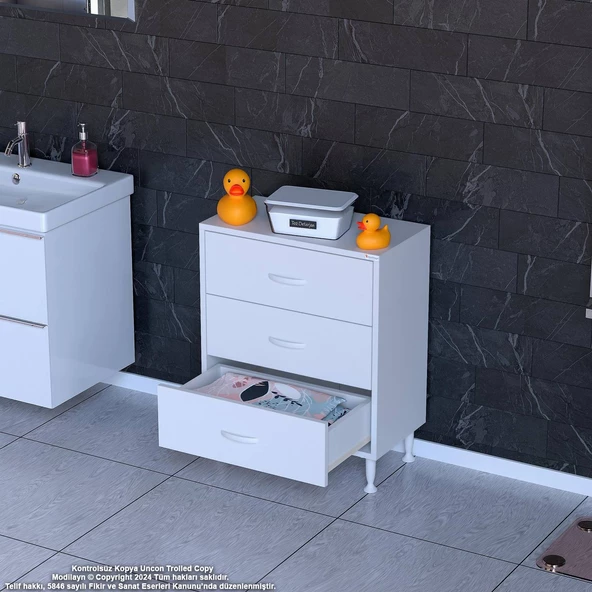 Modilayn SÖKE 3'lü Çekmece Banyo Dolabı 55x75x32,5 cm’ lik Çok Yönlü Çekmecelerle Daha Düzenli