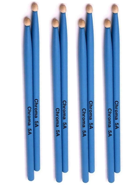 Chroma Baget Mavi 4 Çift - Davul - Bateri Bageti Drumsticks 5a Pürüzsüz Yüzey