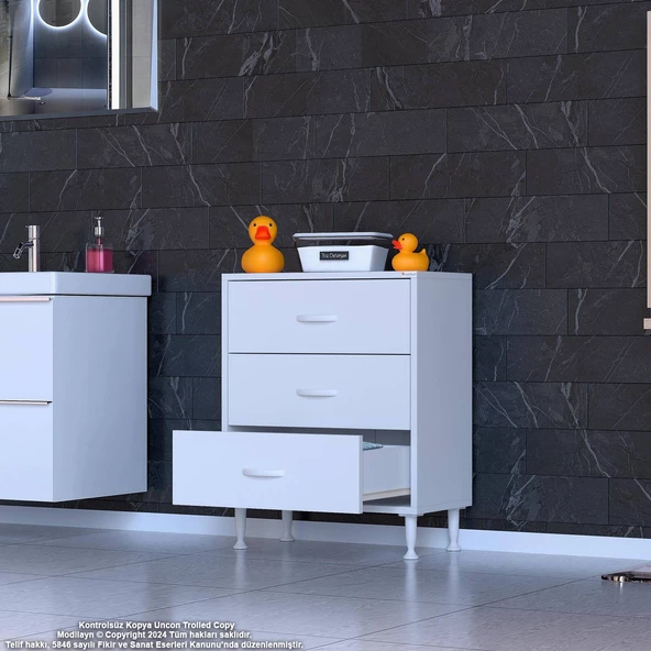 Modilayn SÖKE 3'lü Çekmece Banyo Dolabı 55x75x32,5 cm’ lik Çok Yönlü Çekmecelerle Daha Düzenli - Resim 2