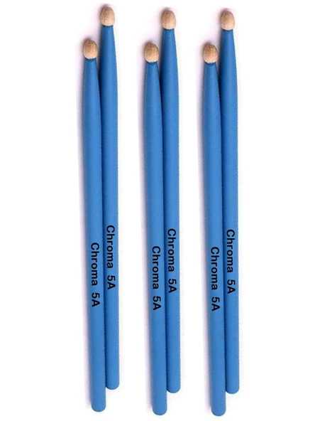 Chroma Baget Mavi 3 Çift - Davul - Bateri Bageti Drumsticks 5a Pürüzsüz Yüzey