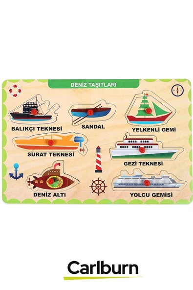 Özel Üretim Eğitici Öğretici Zeka Geliştirici Çocuk Ebeveyn Deniz Taşıtları Ahşap Tutmalı Puzzle - 2