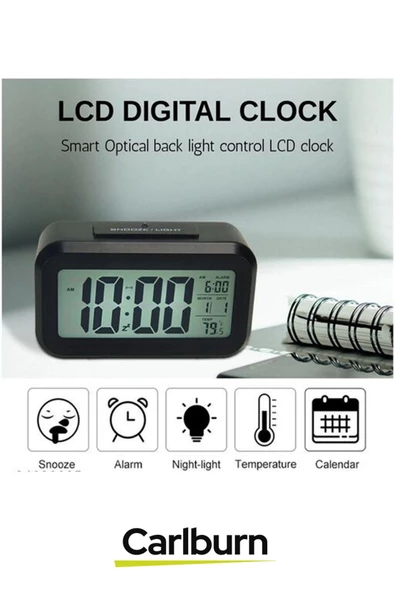 Özel Üretim Dekoratif Işık Sensörlü Dijital Tarih Oda Sıcaklığı 3 Farlı Ton Alarmlı Masa Çalar Saat - 3