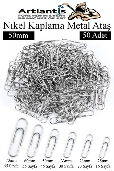 Büyük Metal Ataş No 5 50 mm 50 li 1 Paket Nikel Kaplama Metal Ataç Dayanıklı Paslanmaz 45 Sayfa Kapasiteli Dev Ataş