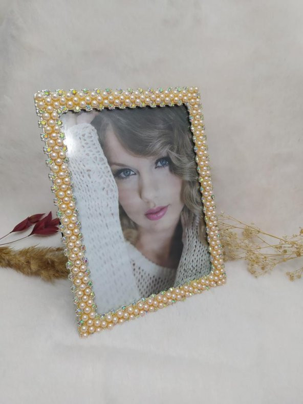 İncili Swaroski Taşlı Dekoratif Modern Masaüstü Camlı Fotoğraf Çerçevesi - 4