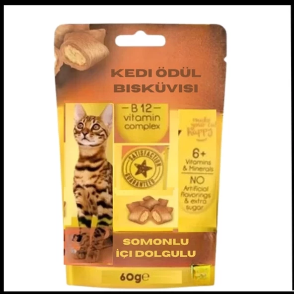 Uyguna-Yakala 60 Gr Kedi Ödül Bisküvisi Somonlu İçi Dolgulu-AMA.051