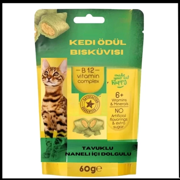Uyguna-Yakala 60 Gr Tavuklu Kedi Ödül Bisküvisi ve Naneli İçi Dolgulu-AMA.052 - 1
