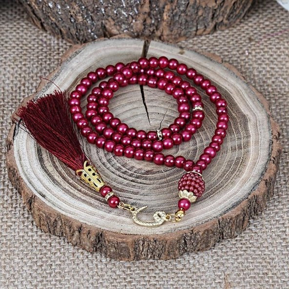 Hediyelik Mini Kuran, İnci Tesbihli Kare Kutulu Set-Kırmızı - 4