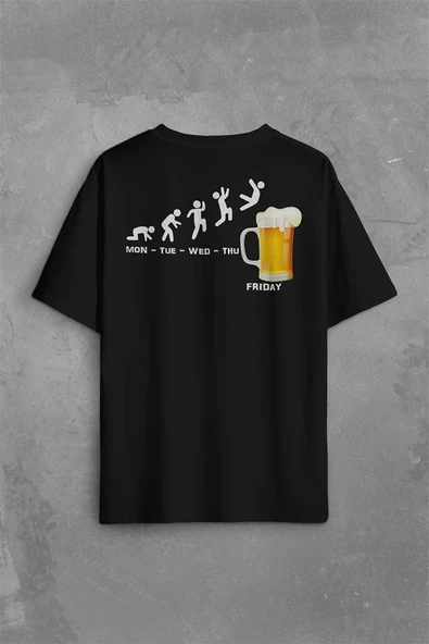 Beer Week Friday Weekend Bira Alkol Hafta Sonu Tatili Sırt Ön Baskılı Oversize Tişört Unisex T-Shirt