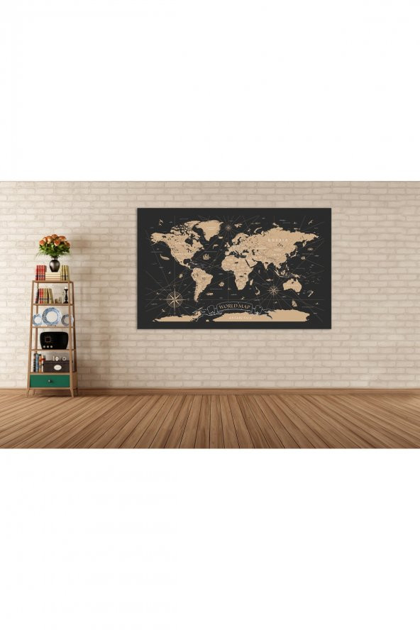 Dünya Haritası Detaylı Tek Parça Kanvas Tablo 45x65 Cm