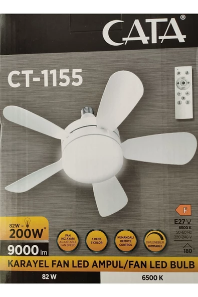 Cata Cata Karayel Fan Led Işıklı Vantilatör 82W Kumandalı Ampul Ct- 1155