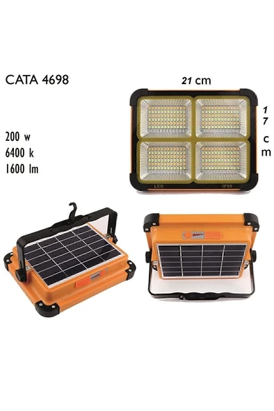 Cata Noas Güneş Enerjili Solar 200w Watt Led Projektör Taşınabilir Sarı Beyaz Ve Çakar Işık Lamba - 5