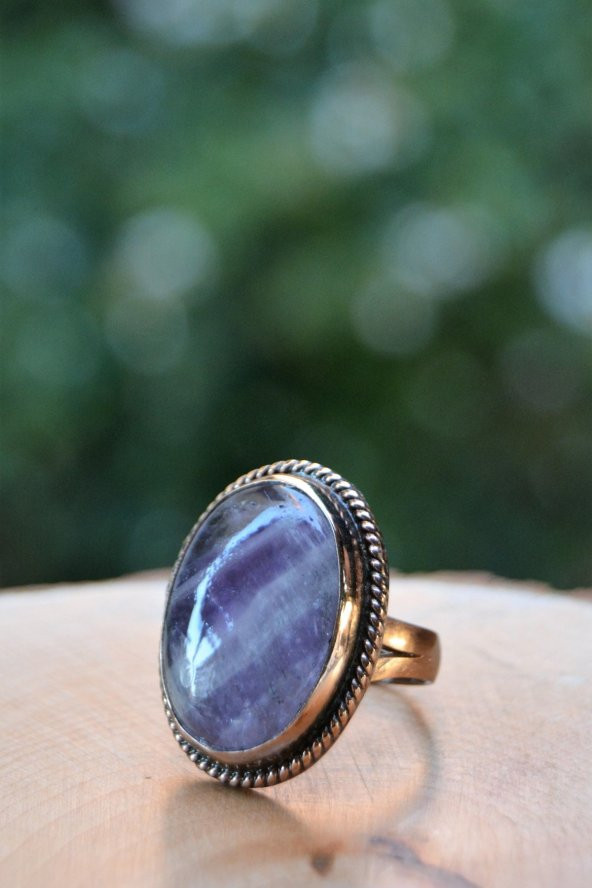 STONEAGE Ametist Doğal Taş El Yapımı Ayarlanabilir Kadın Yüzük