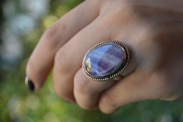 STONEAGE Ametist Doğal Taş El Yapımı Ayarlanabilir Kadın Yüzük - 3
