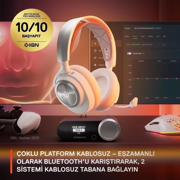 SteelSeries Arctis Nova Pro Beyaz Kablolu/Kablosuz Kulak Üstü Oyuncu Kulaklığı Teşhir - Resim 6