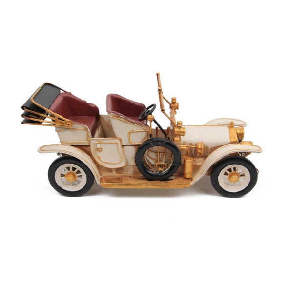 T.Concept Dekoratif Dayanıklı Metal Nostaljik Araba  Krem-Altın  Renk 1210E-3326 - 2