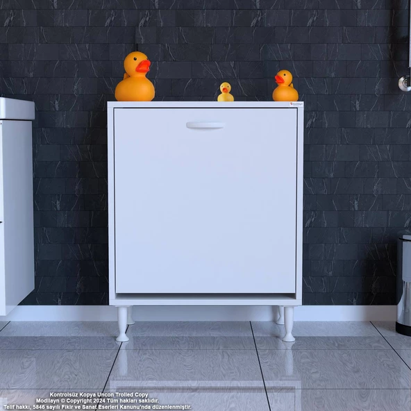 Modilayn SÖKE Banyo İçin Sihirli Kutu 60x75x32,5 cm’ lik 1 Göz Sepet Hazneli Mini Banyo Dolabı - Resim 3