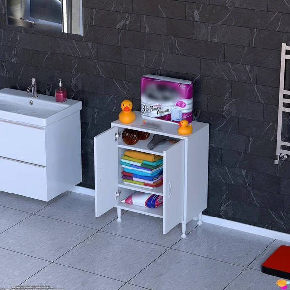 Modilayn SÖKE Küçük Alanlar İçin Akıllı Çözümler 60x75x32,5 cm’ lik 2 Kapaklı 3 Göz Raf Dolap ürün görseli 1