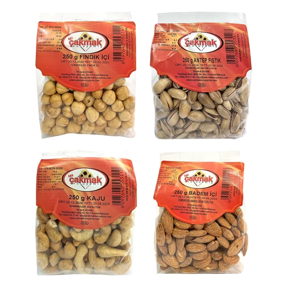 Çakmak Badem-Kaju-Antep-Fındık 250 gr 4 lü Karma Paket
