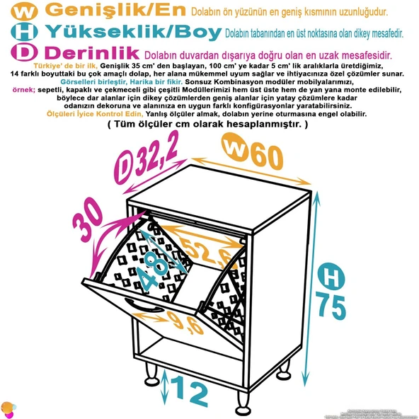 Modilayn SÖKE Banyo İçin Sihirli Kutu 60x75x32,5 cm’ lik 1 Göz Sepet Hazneli Mini Banyo Dolabı - Resim 4