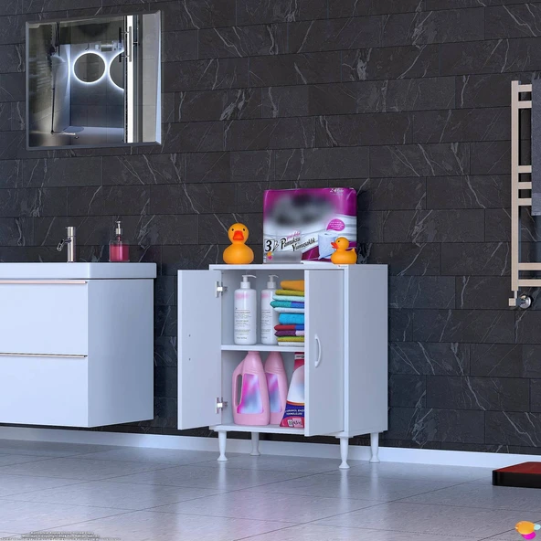 Modilayn SÖKE Küçük Alanlar İçin Akıllı Çözümler 60x75x32,5 cm’ lik 2 Kapaklı 2 Göz Raf Dolap - Resim 3