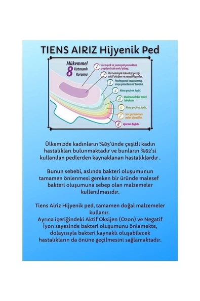 Airiz Tiens Hijyenik Kadın Pedi Seti 6'lı Paket 98 Adet