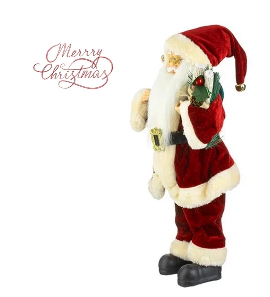 Yılbaşı Süsü Noel Baba Biblo Figür Büyük Boy 45cm - Peluş Ayılı Hediye Çuvalı ve Aksesuarları ile - 3