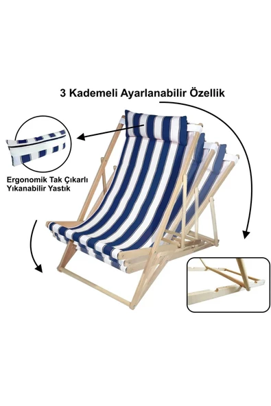 ilhanhome Ahşap Katlanır Şezlong Bahçe Balkon Plaj Şezlongu - 2