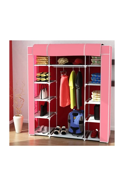 ilhanhome Çift Yandan Raflı Güçlendirilmiş Pvc Profilli Bez Dolap Süper Gardırop
