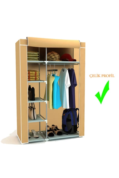 ilhanhome Tek Yandan Raflı Metal Profilli Bez Dolap Kumaş Gardırop