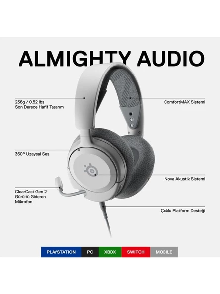 SteelSeries Arctis Nova 1P Beyaz Kablolu Kulak Üstü Oyuncu Kulaklığı - Outlet - 3