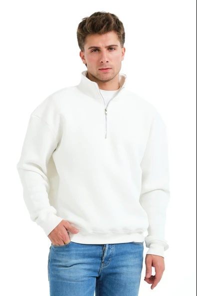 JUSTEVER Regular Fit Dik Yaka Yarı Fermuarlı Şardonlu Siyah Erkek Sweatshirt - Prime