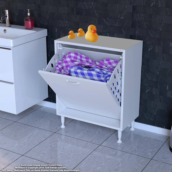 Modilayn SÖKE Banyo İçin Sihirli Kutu 65x75x32,5 cm’ lik 1 Göz Sepet Hazneli Mini Banyo Dolabı
