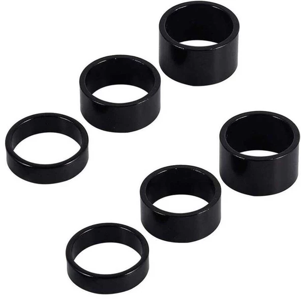 Bisiklet Furş Spacer 6'lı Paket (3/5/8/10/15/20mm) Siyah Furş Takımı Yüzüğü Gidon