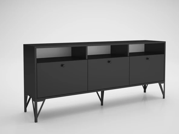 Wood'n Love Rhea 160 Cm Dolaplı, Minifiks Bağlantı, Geniş Tv Ünitesi - Konsol - Siyah / Siyah - 2