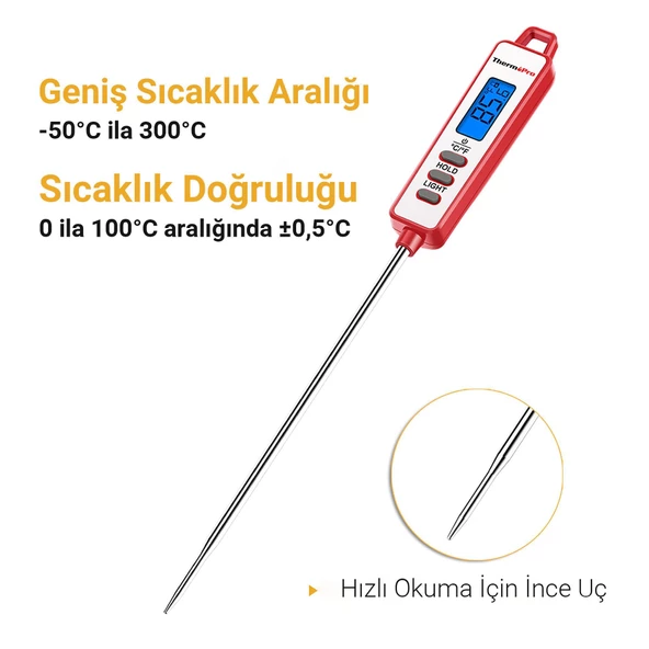 ThermoPro TP-01S LED Ekran Daldırma/Saplama Gıda Pişirme Termometresi-Beyaz - 2