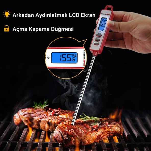 ThermoPro TP-01S LED Ekran Daldırma/Saplama Gıda Pişirme Termometresi-Beyaz - 3