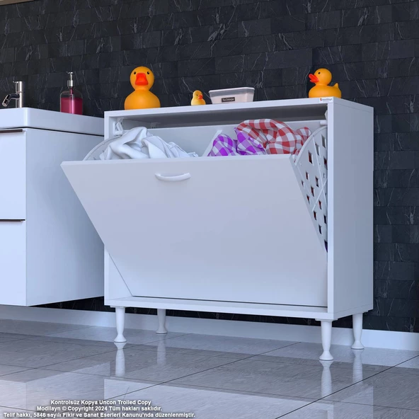 Modilayn SÖKE Banyo İçin Sihirli Kutu 70x75x32,5 cm’ lik 2 Göz Sepet Hazneli Mini Banyo Dolabı - Resim 2