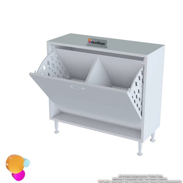 Modilayn SÖKE Banyo İçin Sihirli Kutu 70x75x32,5 cm’ lik 2 Göz Sepet Hazneli Mini Banyo Dolabı - Resim 7