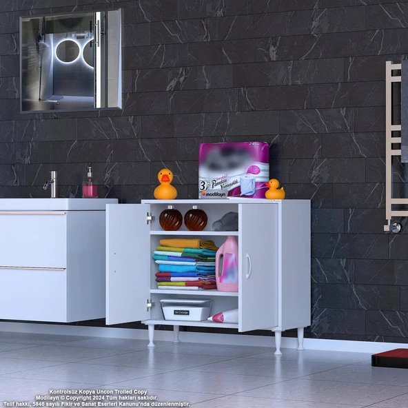 Modilayn SÖKE Küçük Alanlar İçin Akıllı Çözümler 70x75x32,5 cm’ lik 2 Kapaklı 3 Göz Raf Dolap - 2