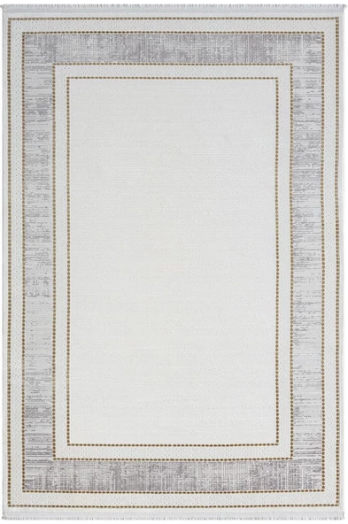 Elegance Eg006a Gri Halı Gold Detaylı Viskon Doğal Iplik Bambu Halı Tozu Az Salon Halısı Yatak Odası 116 X 180 GRI-BEYAZ
