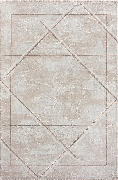 Dark Dk001a Bej Halı Kahverengi Kenar Çerçeveli Geometrik Detaylı Akrilik Tozuaz Modern Salon Halı 78 X 300 A.BEJ-KAHVE
