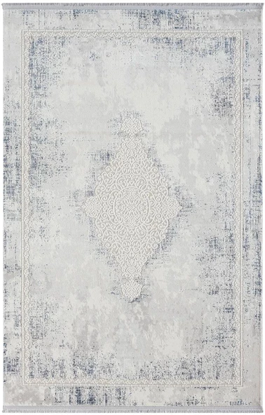 Dark Dk013m Gri Halı Mavi Eskitme Detaylı Göbekli Akrilik Tozuaz Modern Salon Halısı Yatak Odası 195 X 290 A.GRI-MAVI