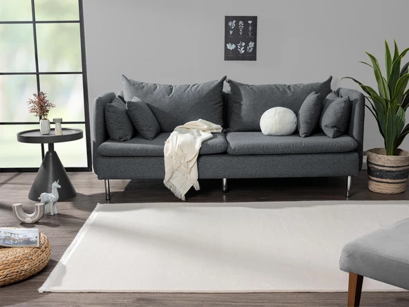 Concept 4710 Krem Halı Yumuşak Akrilik Iplik Tozuaz Modern Salon Halısı Yatak Odası Halısı Koridor 97 X 200 BEYAZ - 2