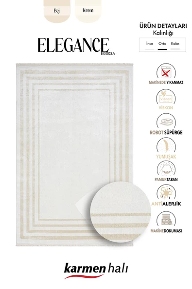 Elegance Eg003a Krem Halı Bej Kenar Çerçeveli Modern Viskon Doğal Iplik Bambu Halı Tozu Az Salon 156 X 230 KREM-BEJ - 6
