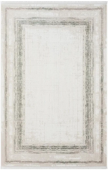 Dark Dk018y Bej Halı Yeşil Detaylı Akrilik Tozuaz Modern Salon Halısı Yatak Odası Halısı Koridor 78 X 300 A.BEJ-YESIL