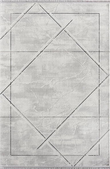 Dark Dk001g Gri Halı Siyah Kenar Çerçeveli Geometrik Detaylı Akrilik Tozuaz Modern Salon Halısı 156 X 230 A.GRI-K.GRI