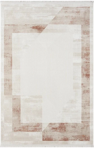 Dark Dk014k Gri Halı Kiremit Geometrik Detaylı Akrilik Tozuaz Modern Salon Halısı Yatak Odası 97 X 200 A.BEJ-KIREMIT