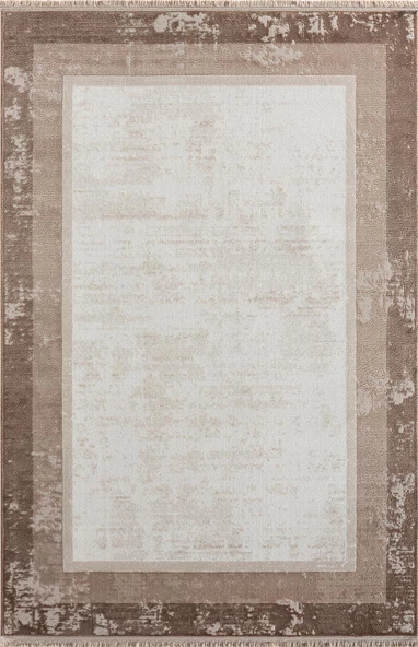 Dark Dk002a Bej Halı Kahverengi Kenar Çerçeveli Akrilik Tozuaz Modern Salon Halısı Yatak Odası 234 X 340 A.KAHVE-K.KAHVE