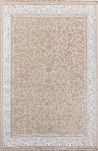 Elit El003a Krem Halı Toprak Detaylı Çiçek Desen Kenar Çerçeveli Ince Yumuşak Akrilik Tozuaz Modern 76 X 150 A.KREM-VIZON